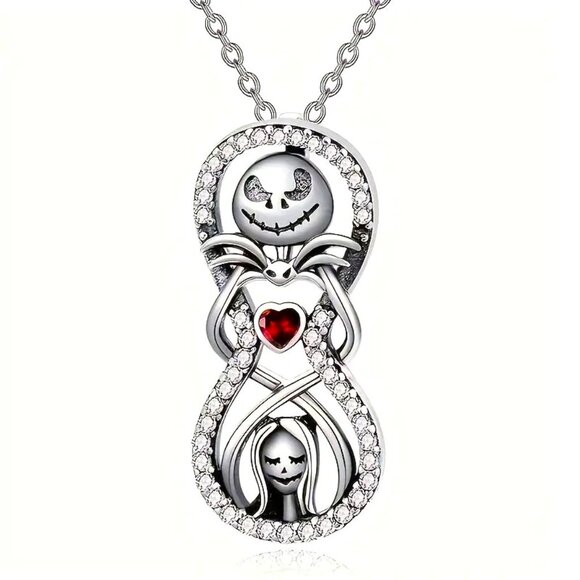 Necklace Nightmare Before Christmas Jack & Sally Rhinestones Disney Love Crystal - Picture 2 of 4
